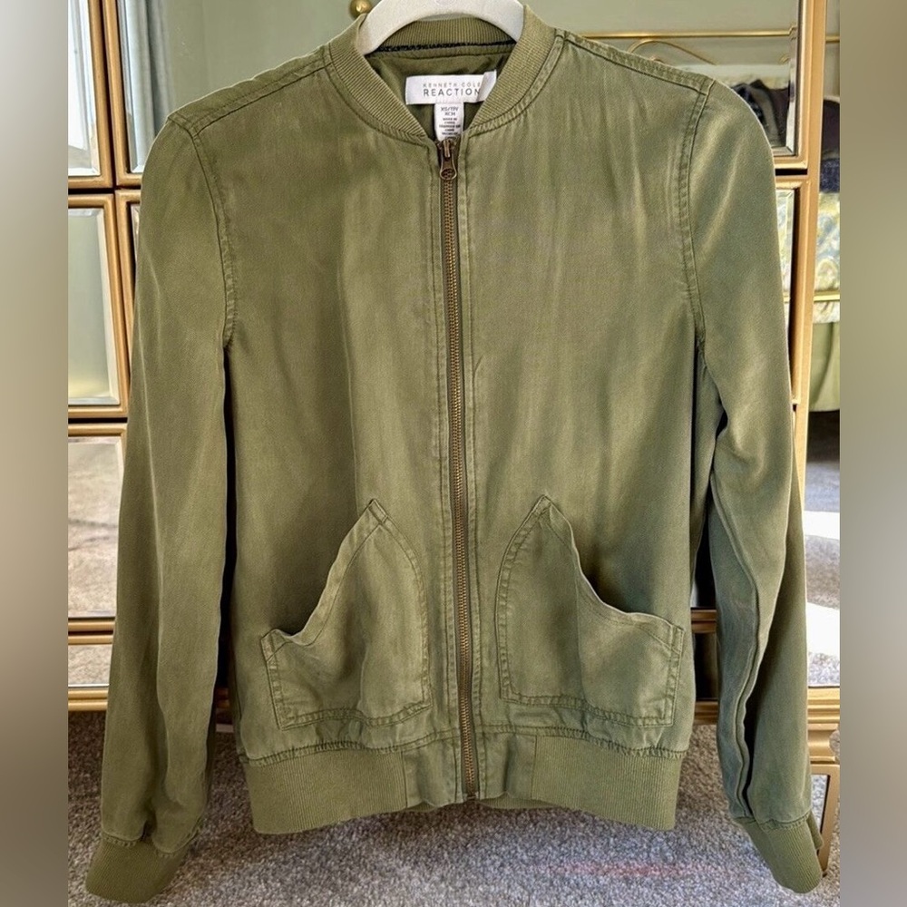 Kenneth Cole Reaction Olive Green Lightweight Bomber Jacket